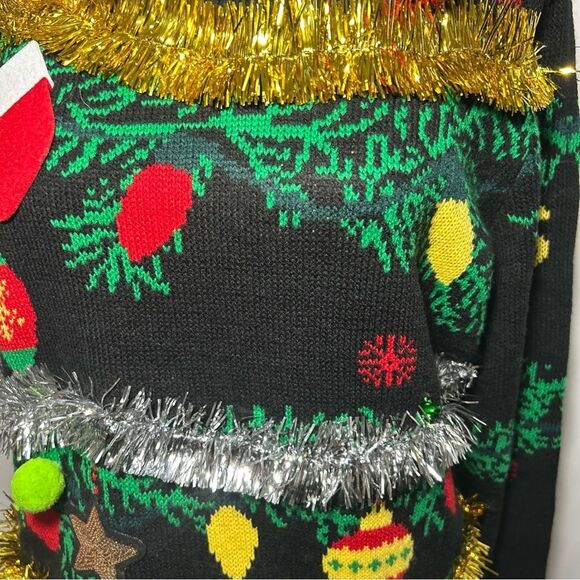 Women's No Boundaries Christmas Large Sweater Black Gold Silver Trim Ornaments - Picture 4 of 10